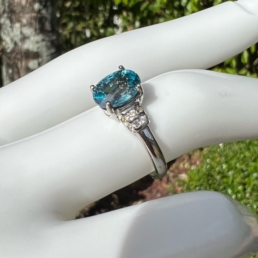 Cambodian Blue Zircon White Zircon Sterling Silver Ring - Picture 9 of 13
